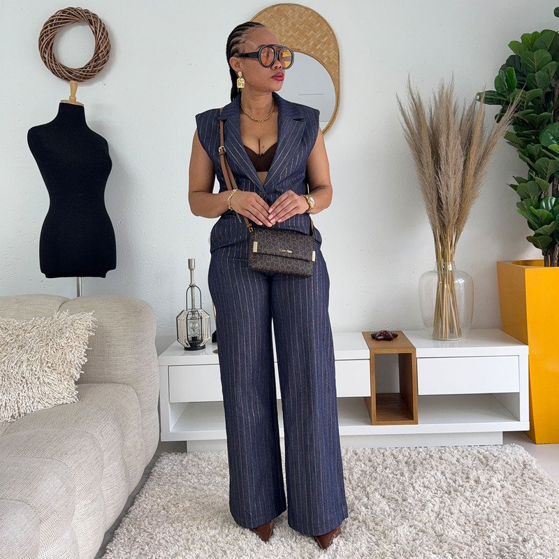 Indigo Pinstripe Denim Set