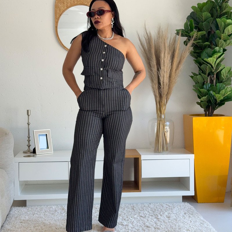 Executive Pinstripe Denim Set
