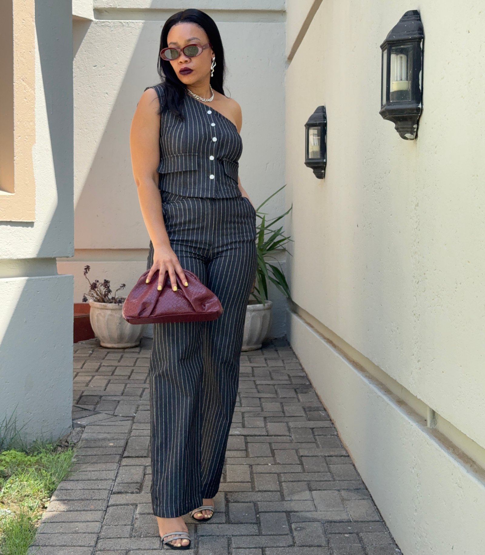 Executive Pinstripe Denim Set