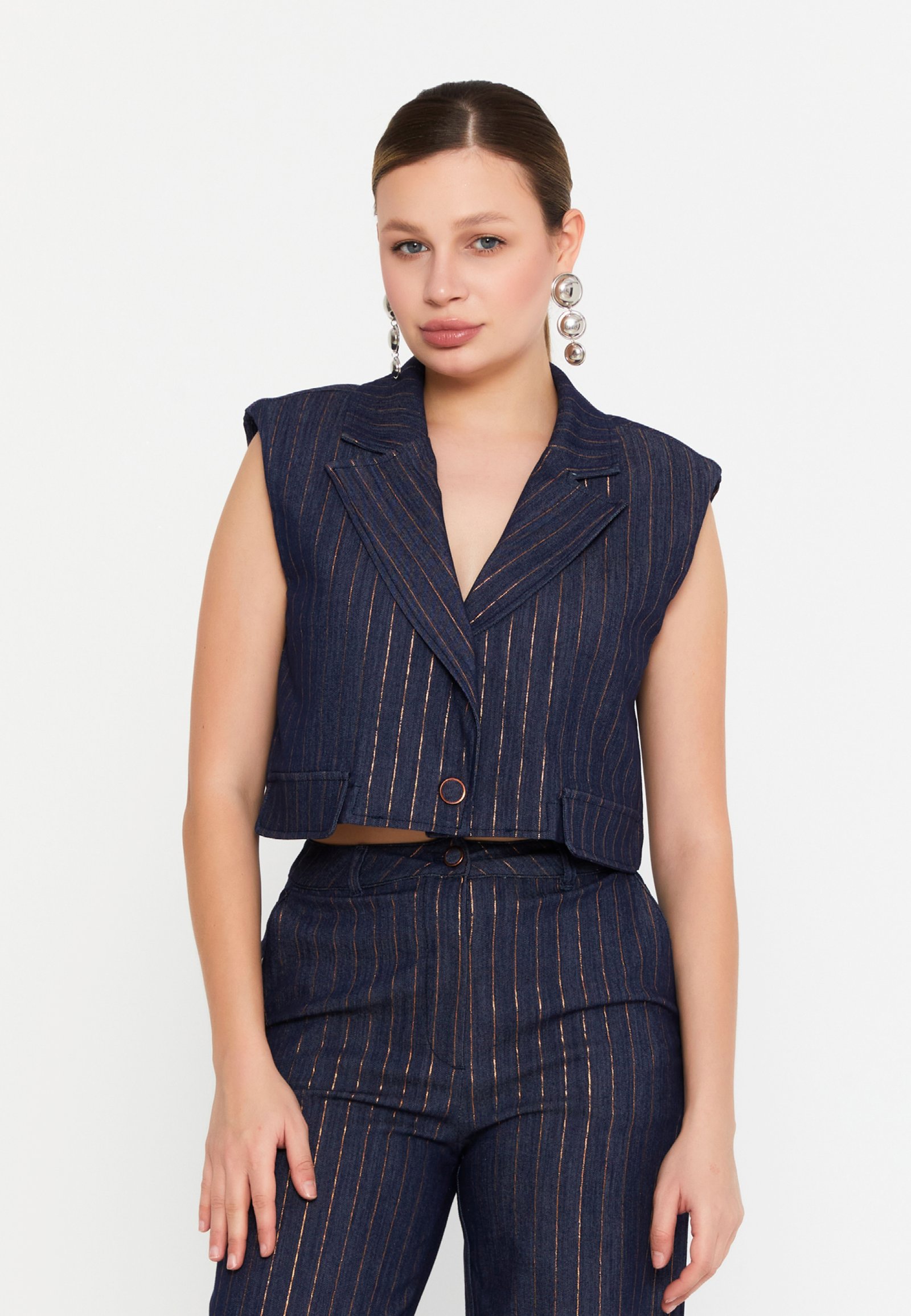 Indigo Pinstripe Denim Set
