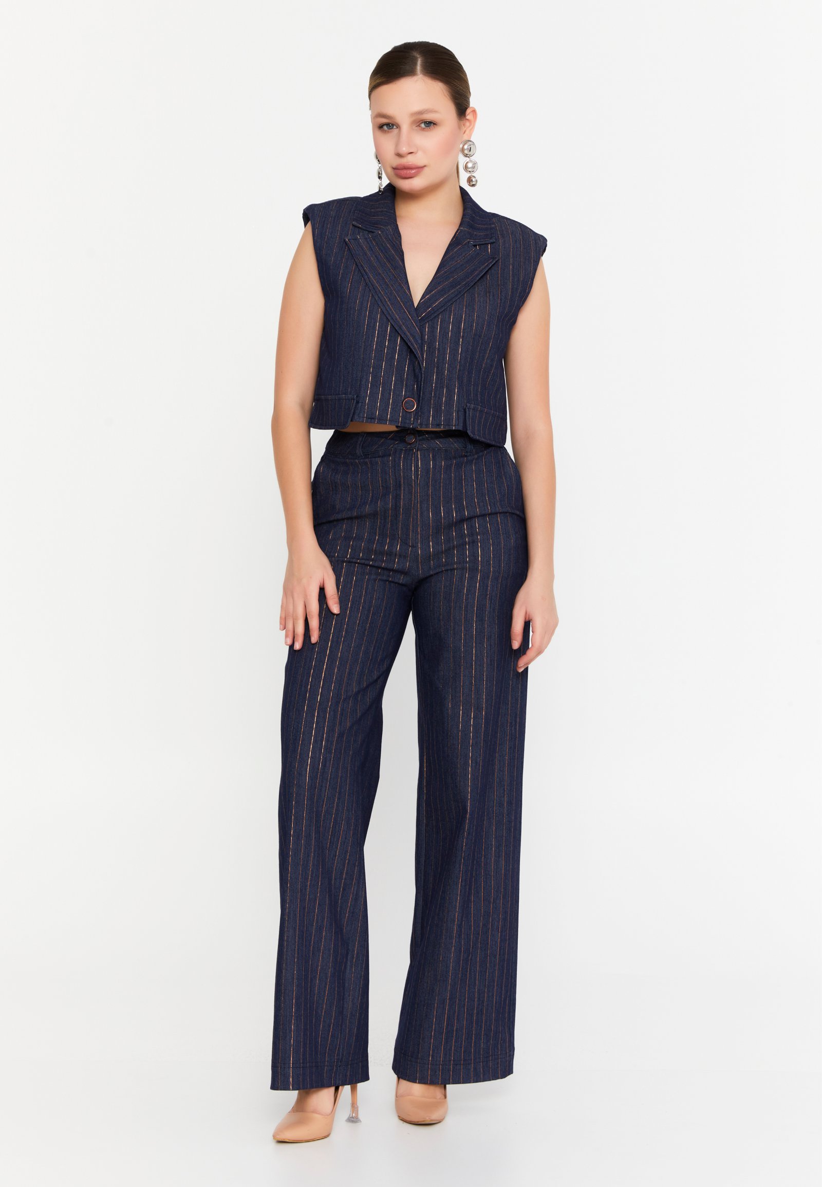 Indigo Pinstripe Denim Set