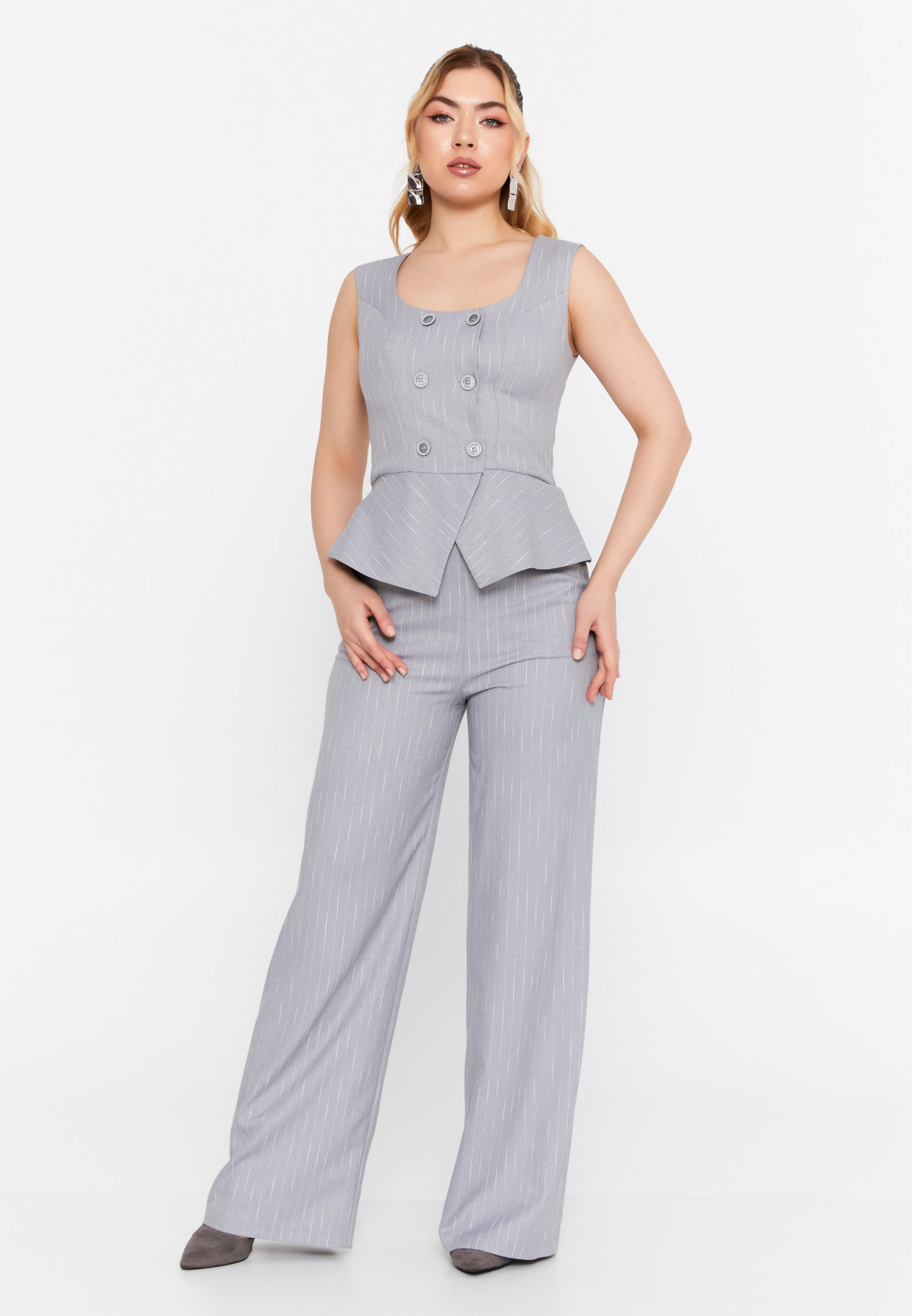 Sterling Pinstripe Peplum Jumpsuit